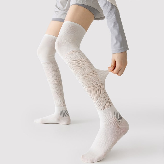 Compression Sports Socks 1 Pair Pack White F Thin Mesh Over-the-knee Socks For Fitness Running And Pilates
