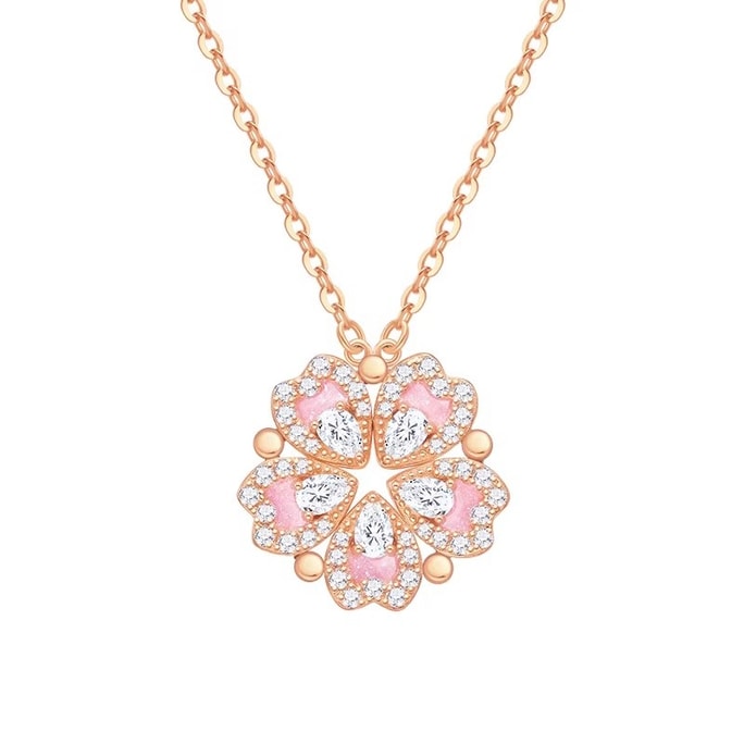 Peach Blossom Heart Necklace Sterling Silver S925 Luxury Design Elegant Collarbone Chain New Year Gift for Girlfriend Peach Blossom Necklace - Rose Gold Single Piece