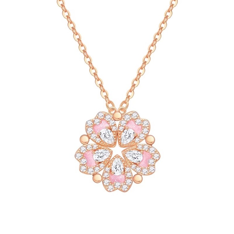 【中国直邮】 周大生 桃花爱心项链纯银S925轻奢设计高级感锁骨链新年礼物送女友 桃花项链 -玫瑰金色 一条装 3