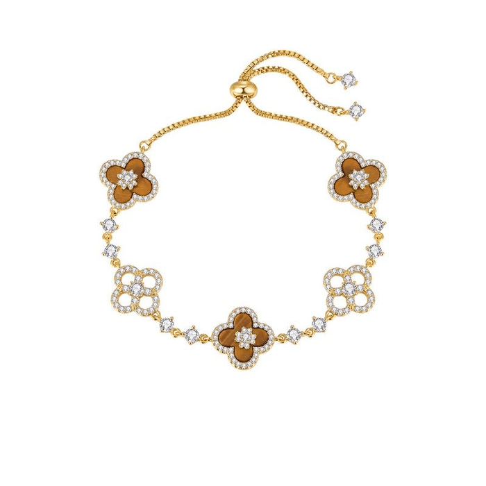 【中国直邮】 ZENGLIU 四叶花手链女轻奢小众精致虎眼石手串时尚手饰品新款送闺蜜礼*1件