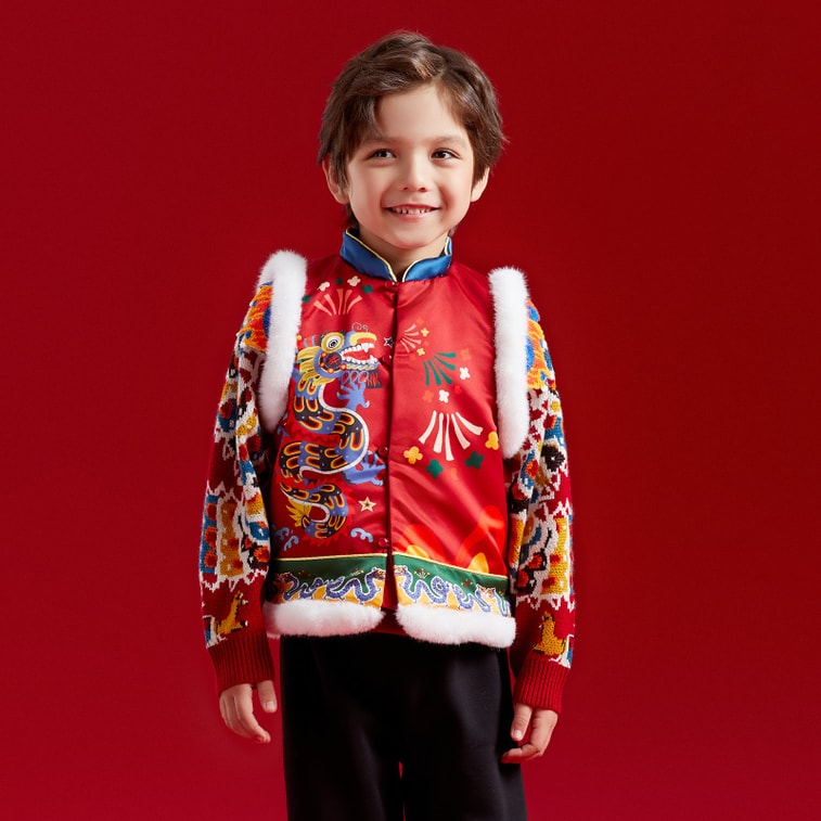 【中国直邮】年衣儿童棉马甲男女秋冬新款婴儿小马褂背心拜年服 紫苑红 150码 12