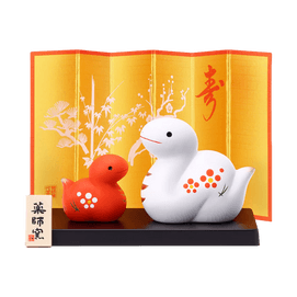 日本药师窑 2025蛇年吉祥物客厅桌面装饰品 日式蛇迷你新年小摆件 錦彩招福巳 红白双蛇 白色6.5×7×4cm 红色4×4×2.5cm