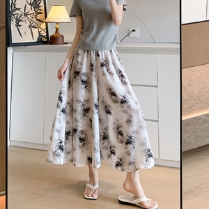 【中国直邮】 HSPM 水墨画冰丝休闲百搭裙裤 水墨晚竹 S