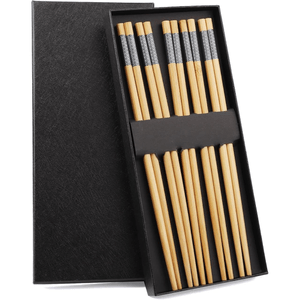 10 Pairs Natural Bamboo Chopsticks Reusable, 24cm Chinese Japanese Korean Non-slip Chopsticks Lightweight Chopstick Set