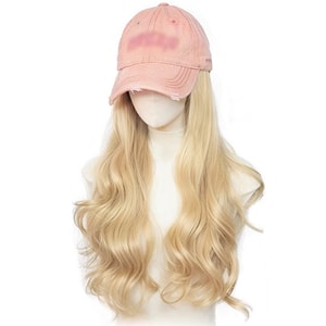 Wig Hat Baseball‑Cap Style Milk Tea Blonde 1 piece Korean‑Style Long Wavy Full Wig Non‑Detachable