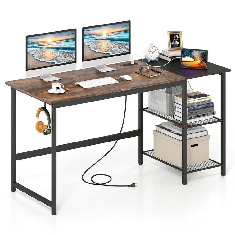 59 Inch Home Office Computer Desk With Removable Storage Shelves-Rustic Brown 3