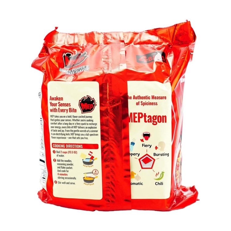 Mep Ramen - New Korean Style Instant Noodles, Black Pepper and Beef Flavor , 4.23 oz* 4 Pack 【New Trendy】 4