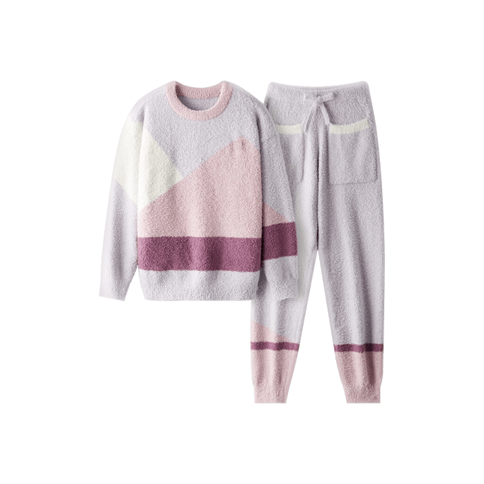 Women's Half Fleece Pajamas Set Loungewear 555C Purple M