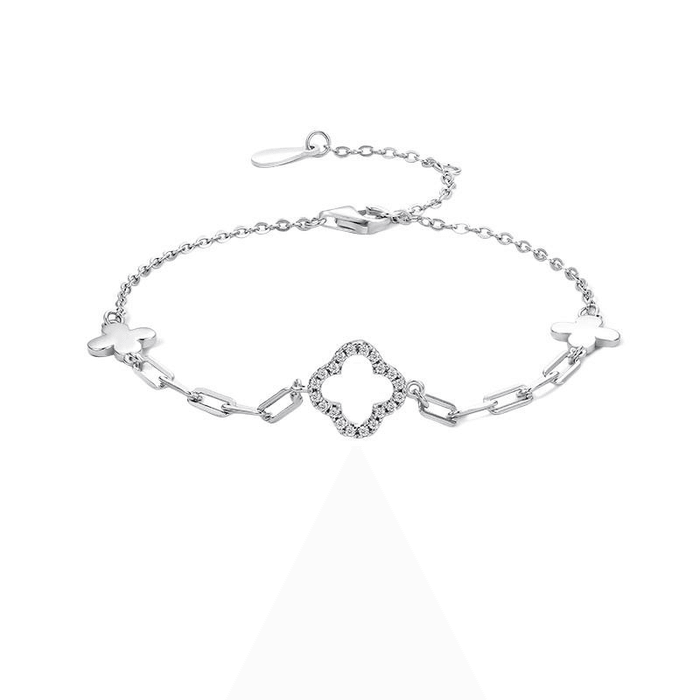 Saturday Fortune Women's Four-Leaf Clover Silver Bracelet Sweet Versatile Simple & Elegant*1 piece