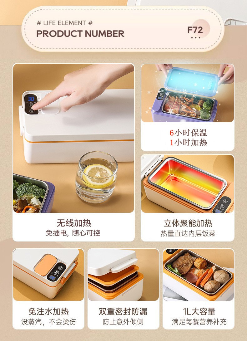  多蒙 充電式電熱盒內附加熱304不銹鋼無線便攜式-綠色 1 把