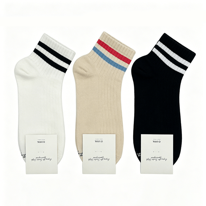 Women's Preppy Striped Ankle Socks 3 Pack - n Style, Soft Cotton, Versatile for Daily & Sports, Spring & Fall