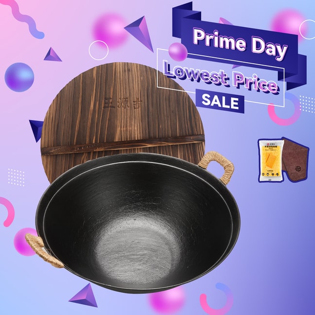 WANGYUANJI Cast Iron Serving Pot With Wooden Lid Pre-Seasoned Deep Dutch Oven With Dual Handles For All Stoves 34cm