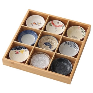 Nine-Grid Tray Hot Pot Divider Tea Serving Tray Snack Candy Organizer Japanese Style Condiment Dish with 9 Small Dishes