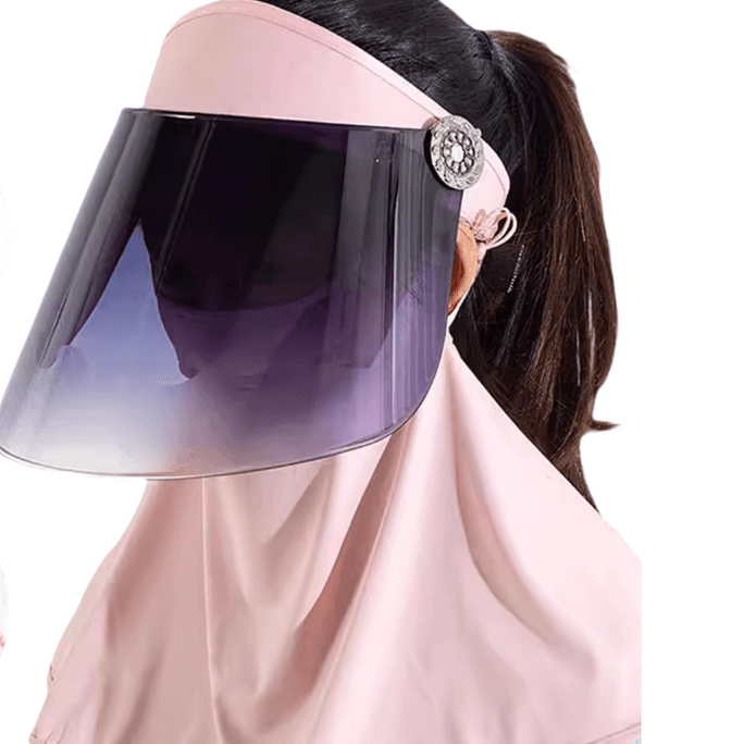 【中國直郵】彌潮 防曬帽 男女夏季遮全臉 空頂遮太陽面罩 騎車防紫外線 可調節 純係-黑色