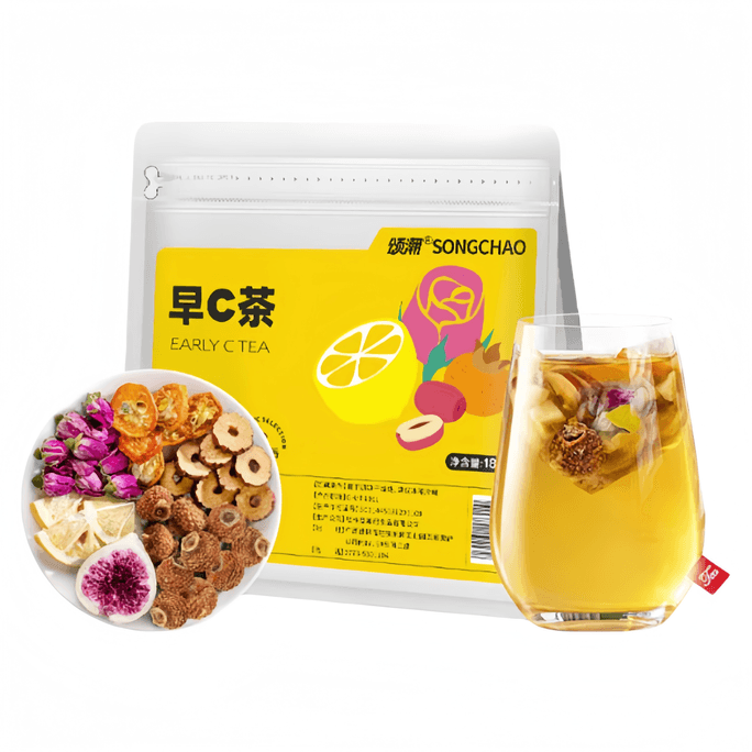 【中国直邮】 颂潮 刺梨柠檬红枣桑葚黑枸杞玫瑰花茶早c茶包180g*1包