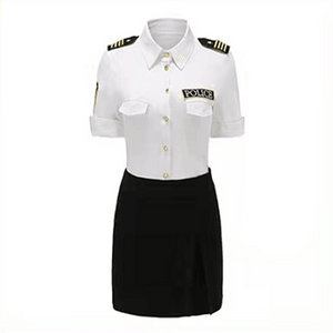 Policewoman Uniform White Top + Short Skirt + T Pants + Black Silk XL Code