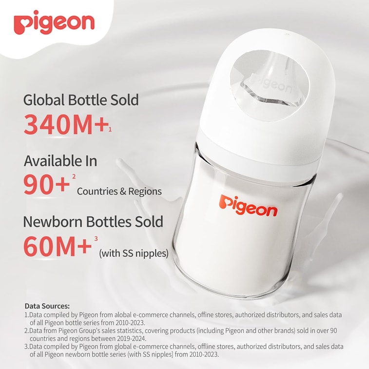 日本 PIGEON贝亲  奶瓶新生儿玻璃奶瓶宽口径 自然实感仿母乳第3代 240ML (2个装) 配2个M奶嘴 (3-6个月) 8