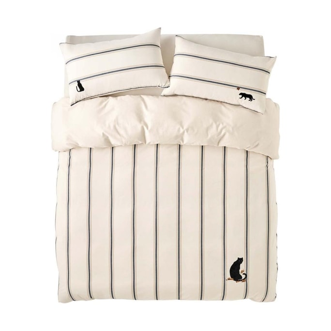 Urban Beast Series, Cotton Brushed Yarn - Dyed Bedding Set (4-piece), Full size, Beige Stripes
