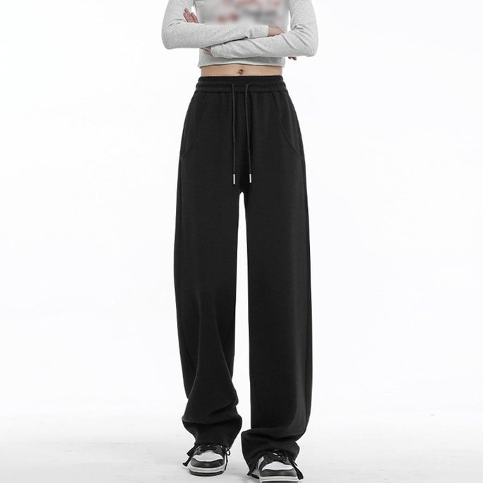 Women's Thin Ice Silk Cool Feeling Banana Pants High Waist Drape Loose Lazy Wide Leg Pants Cool Cotton Black M 1 piece