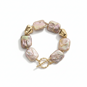 팬시 재스민 빈티지 바로크 스타일 진주 팔찌 [고급 시리즈] 천연 사각 진주 (핑크빛 보라색) 고급 니치 디자인 액세서리 [팬시 재스민 고급형 플로팅 주얼리 케이스 1개 포함]