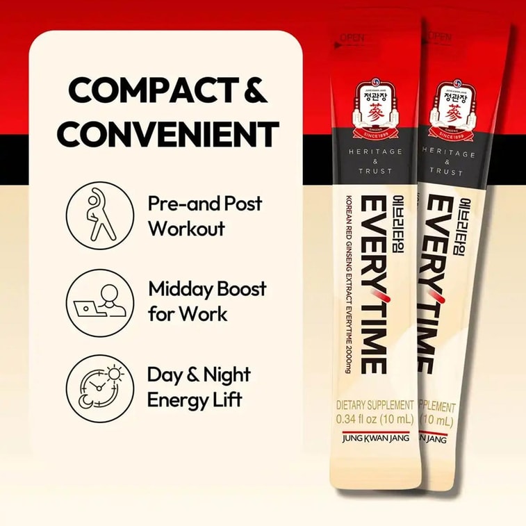 EVERYTIME Korean Red Ginseng Extract, 2000 mg Dietary Supplement, 10sticks/box - 10Kcal/stick 5