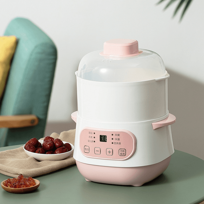 Multifunctional Ceramic Electric Stew Pot Chinese Style Health Pot With Steamer Pink 1Piece