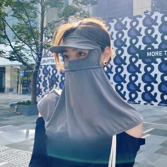 Ice silk sun protection shawl long mask #Dark Gray