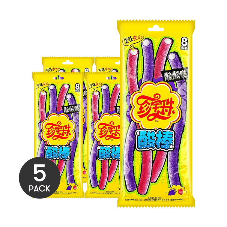 珍寶珠 酸棒啫咖哩糖 彩虹軟糖 草莓&葡萄口味 8條裝 104g *5【5份超值裝】【酸酸甜甜超驚艷!!】【羅森便利商店同款】【童年回憶零食】 3