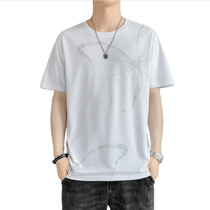 Mens Summer Loose Short Sleeve Butterfly Print T Shirt 22-Black L