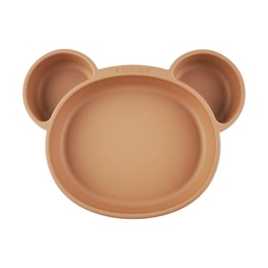 韓國ROCOU 小熊輔食盤 寶寶餐具 矽膠盤 吃飯防摔 布朗媽媽 21.3*21.5*3.4cm