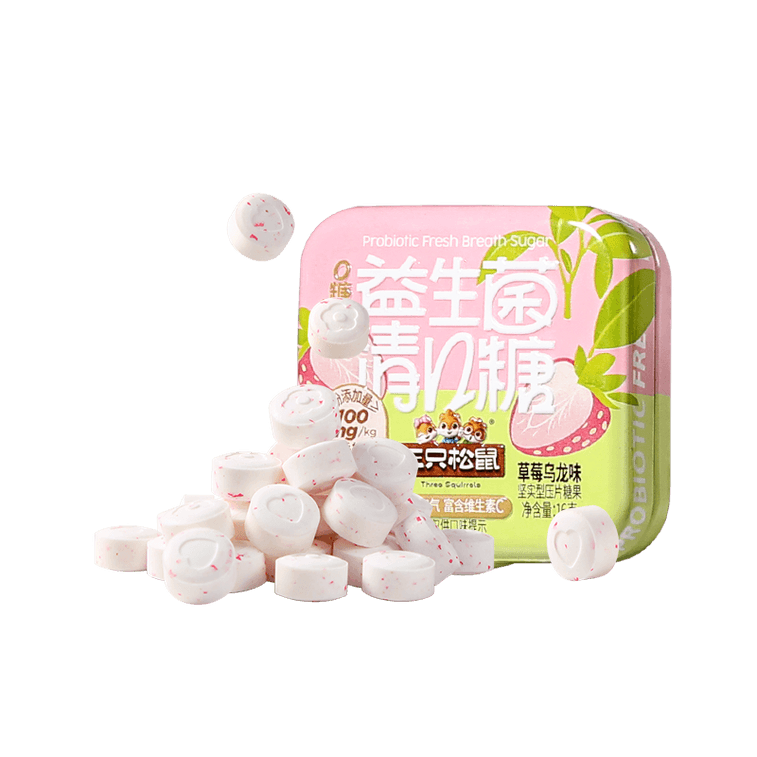 スリー・スクイレルズ シュガーフリー ブレスフレッシュニングキャンディ [フルーツフレーバー] 息を爽やかにするミント、フルーツビタミンC配合の低脂肪キャンディ、ミックスフレーバー、16g×4箱 3