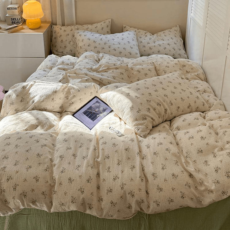 中国からの直送】Lullabuy 花が咲く純綿 二重層 しわ糸 寝具セット 4点