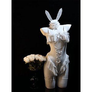 Seductive Bunny Lingerie Set, Crotchless, Easy Take-off, White