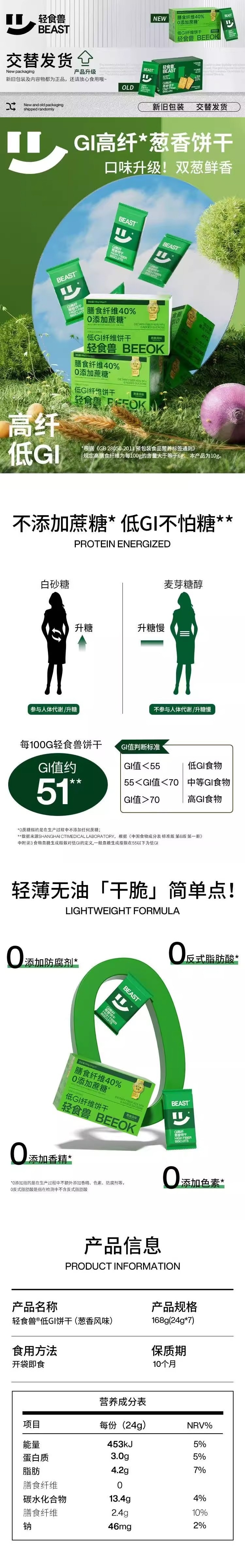 Guilt-Free Fitness Snack 24g 7 Packs Low GI Sugar-Free Scallion Flavor Whole Grain Meal Replacement