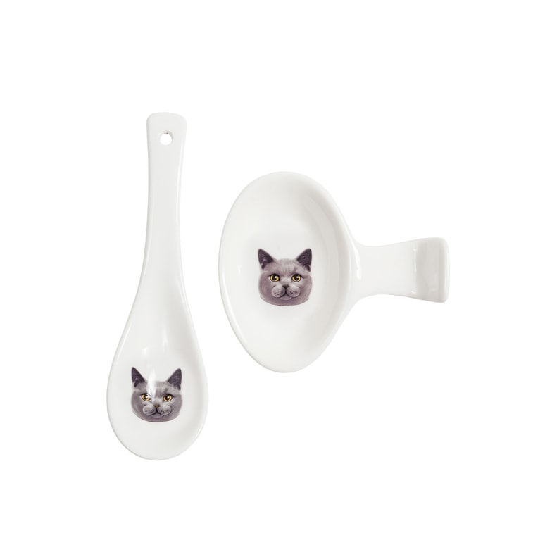 페토라마 세라믹 반려동물 초상화 프린트 스푼 + 스푼 홀더 세트 - 블루 캣 3