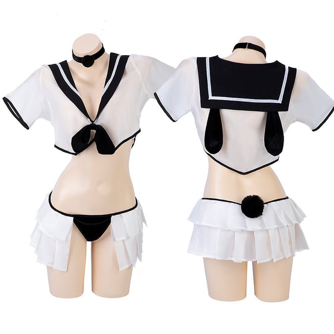 Sexy Underwear Student Sailor Rabbit Girl Suit Black and White One Size