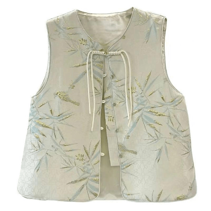 Chinese Style Jacquard Knot Button Tang Suit Vest Coat for Women 6384 M