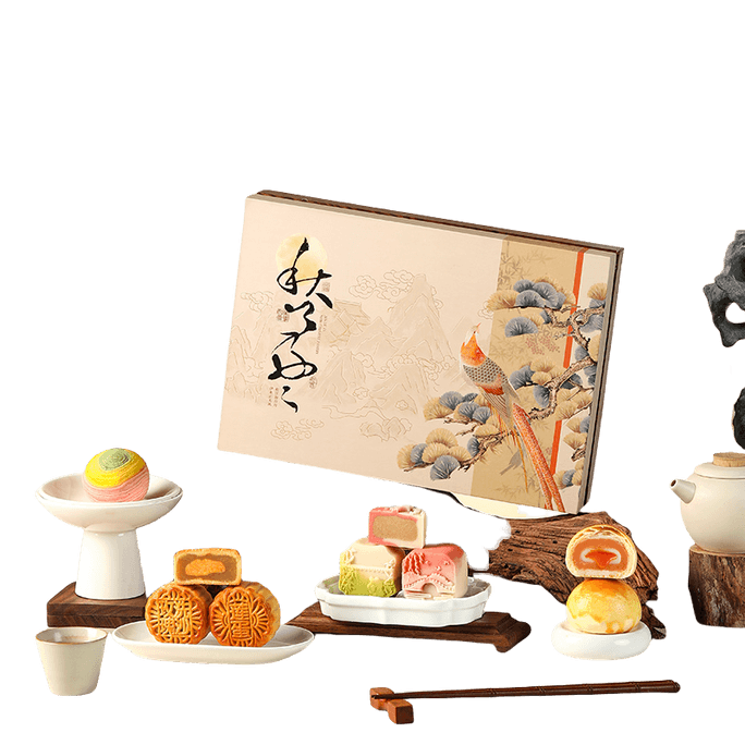 【中国直送】Enjoy Time「浮遊する光と月のリズム」新作中秋月餅ギフトボックス 広東風卵黄蓮の実餡ケーキ 390g