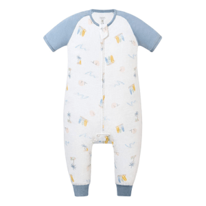 Nest Designs Kids Baby 0.6 TOG Raglan Short Sleeve Footed Sleep Suit Bamboo Pima - Pastel Waves 2-3Y