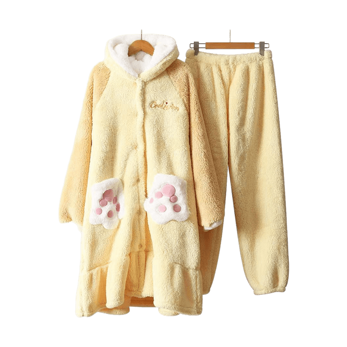 Pajamas Coral Fleece Set Yellow Dog L