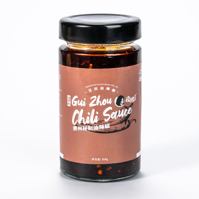 ピニャン 貴州風チリソース、黒豆とラー油風味、218g ボトル、ご飯にぴったりの付け合わせ。