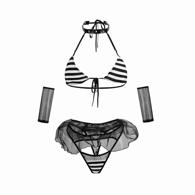 Fun Lingerie Sexy Lace Up Hollowed Out Three Point Bikini Set Black One Size