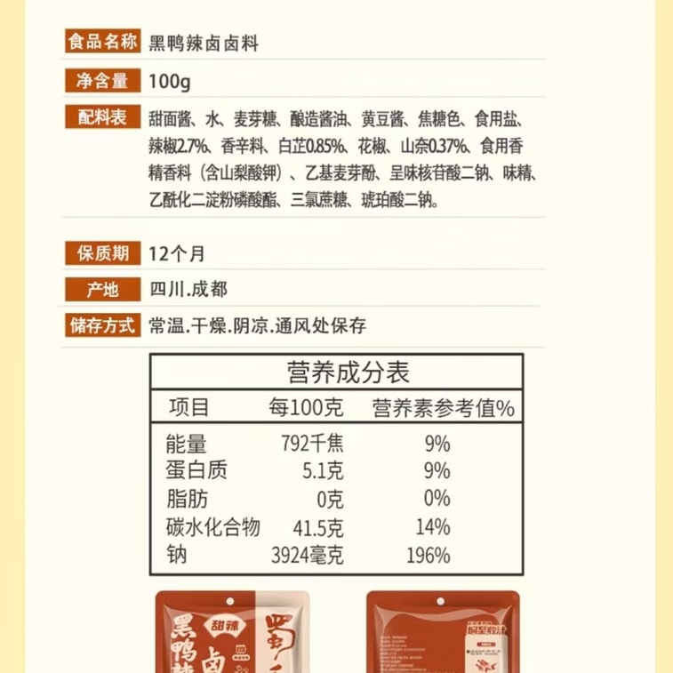 [중국 직배송] 슈샹 흑오리 매운 조림 양념 100g*2봉지, 정통 사천식 달콤매콤 조림 양념 7