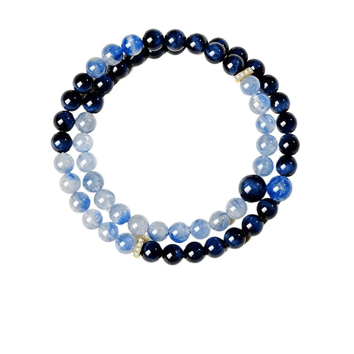 【中國直郵】 avocadodo 宮裡上新 藍晶石手串女款天然藍色水晶手鍊多圈疊戴手飾 藍煙繞 6mm