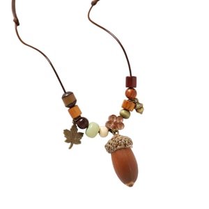 【中國直郵】 HSPM 復古森系天然植物果實民族風長款毛衣鏈 大橡果 1條