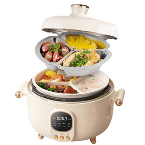 Electric Pressure Cooker with Ceramic Glaze, Uncoated Double-Layer Pot, Steamer, Rice Cooker, Electric Hot Pot, 4L