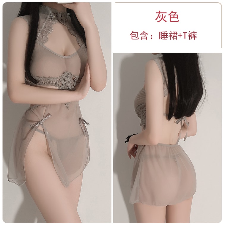 Product Detail - Sexy mesh see-through cheongsam grey one size set - image6