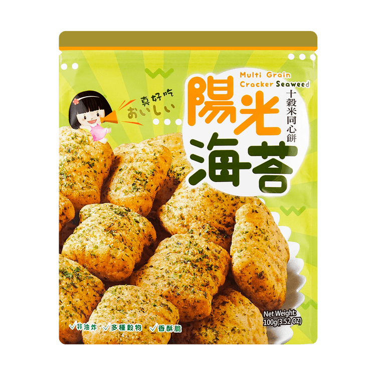 台湾一口田十无添加多种谷物同心饼阳光海苔味100g 亚米