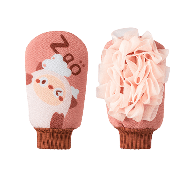 【中国直邮】爪哇岛 家用双面搓澡巾-粉色浴花款 搓背神器(二合一)