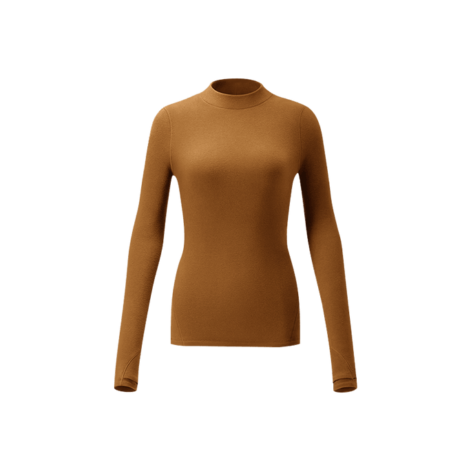 Women's Fleece Mock Neck Long-Sleeve Heattech Thermal Underwear Ultra Warm Brown 155/80A S